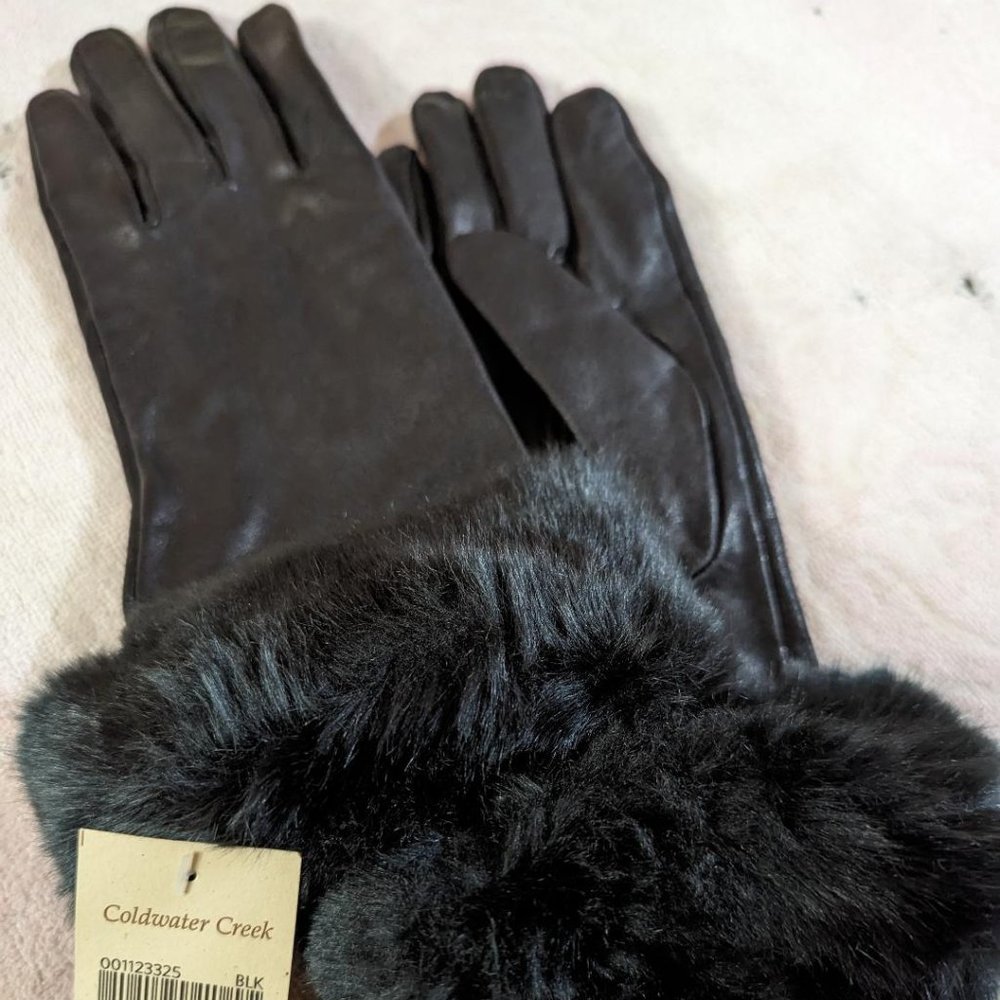 Coldwater Creek plush leather gloves L/X